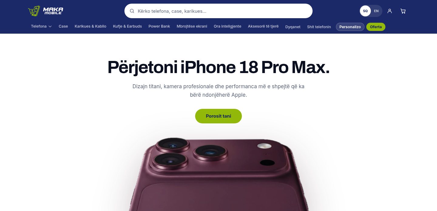 Homepage of the Maka Mobile phone and accessories store